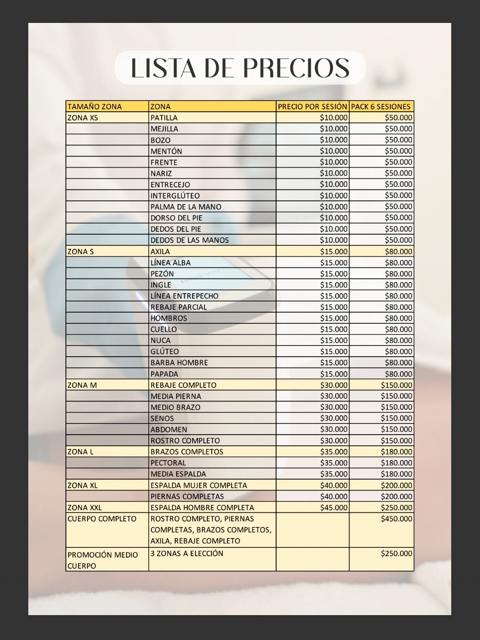 Depilación láser media piernas (zona M) 6 sesiones