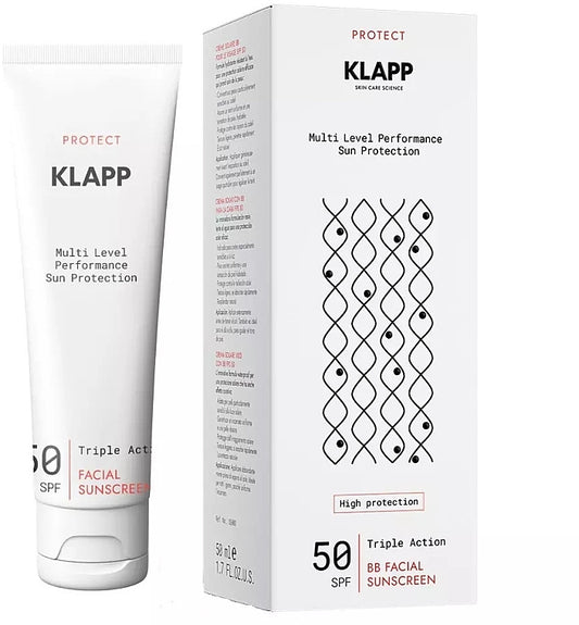 Triple Action Facial Sunscreen BB 50 SPF con color klapp cosmetics